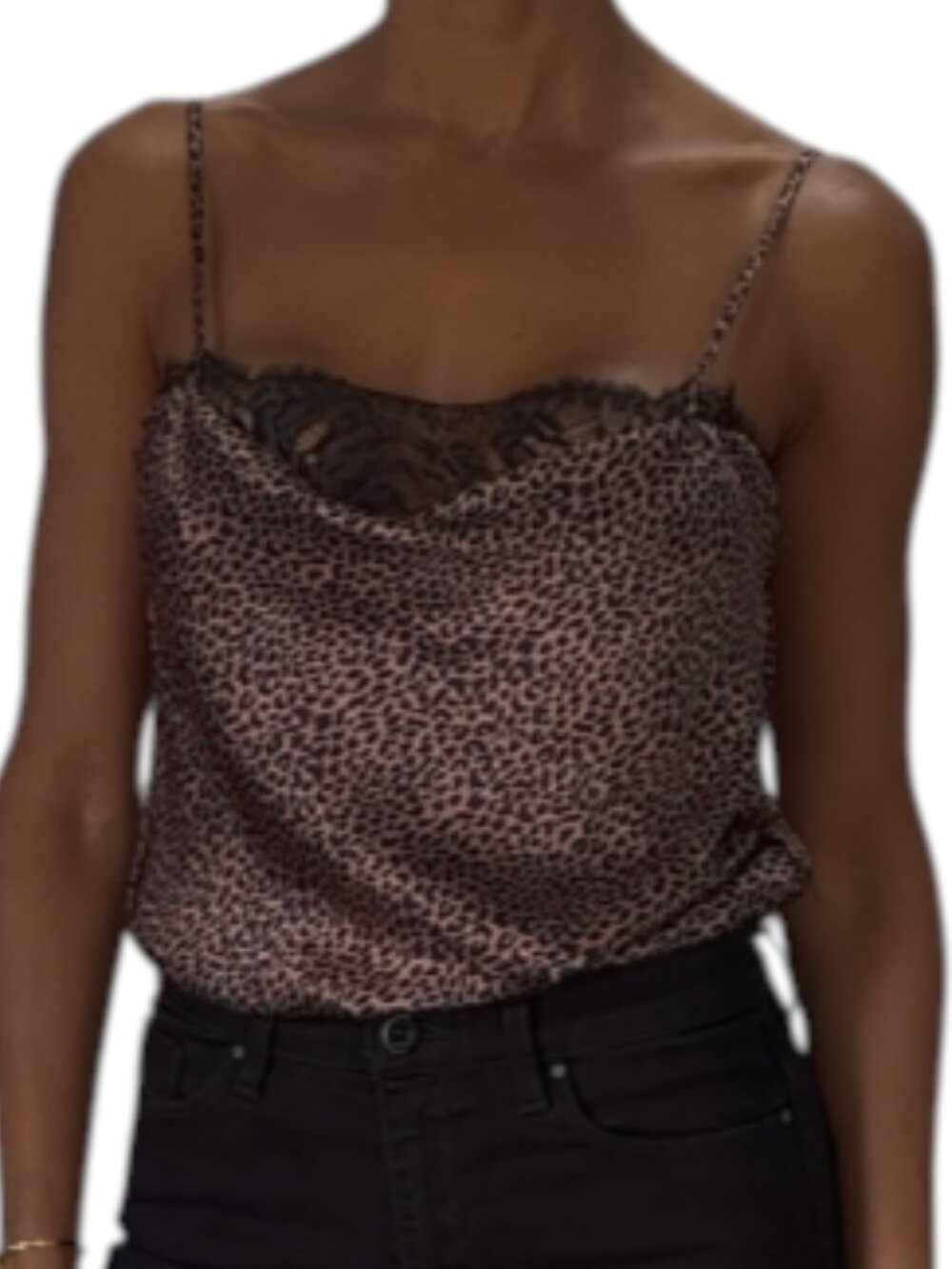 Victoria's Secret Pink Black Leopard Print Camisole Black Lace Inset Size S